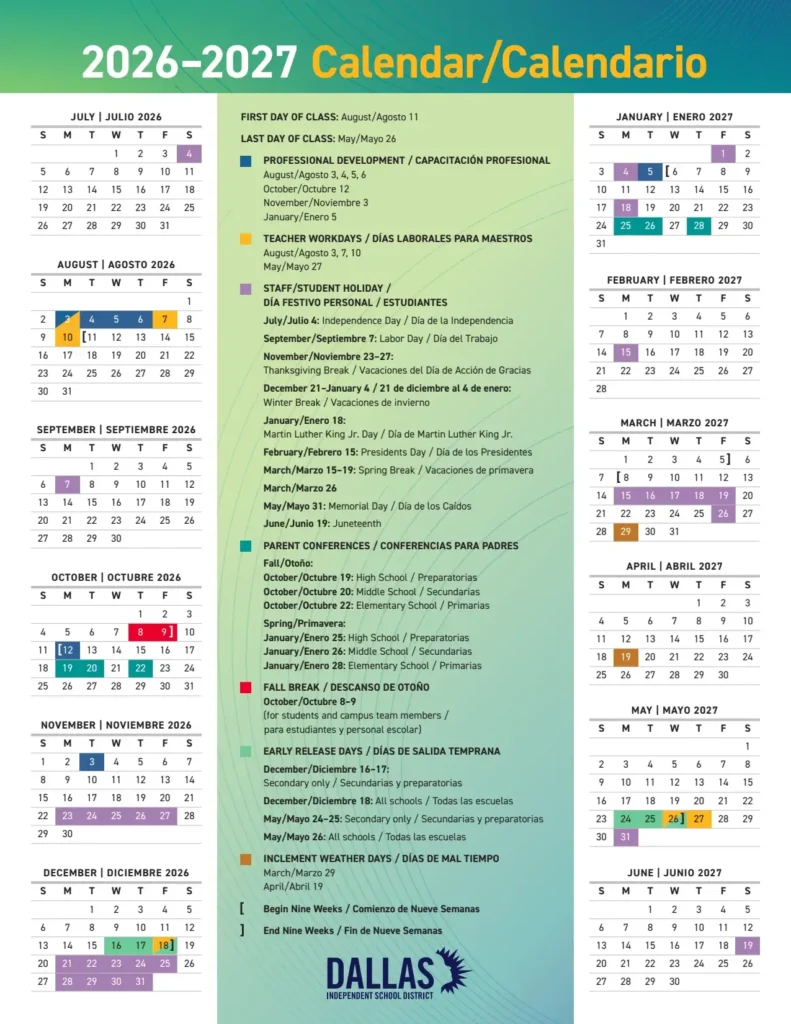 Printable Dallas ISD Calendar