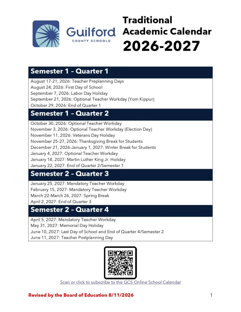 Guilford County Schools Calendar 2026-2027 Guilford County Schools Calendar 2026-2027