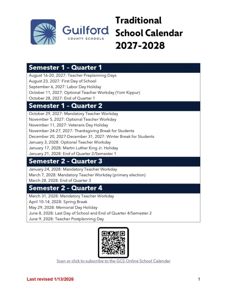 Guilford County Schools Calendar 2026-2027 Guilford County Schools Calendar 2027-2028