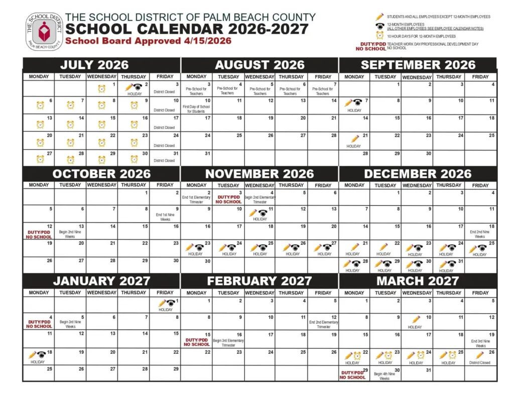 Palm Beach School Calendar 2026-2027 Palm Beach School Calendar 2026-2027