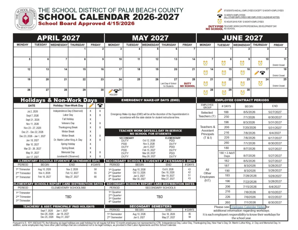 Palm Beach School Calendar 2026-2027 Palm Beach School Calendar 2026-2027