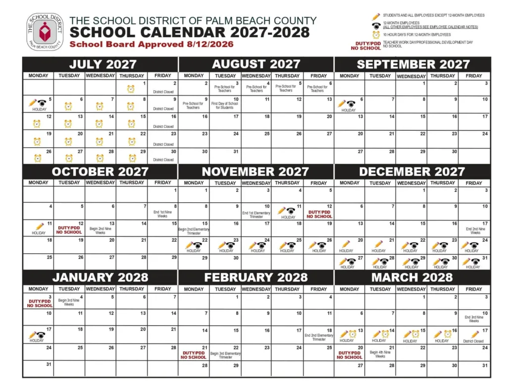 Palm Beach School Calendar 2026-2027 Palm Beach School Calendar 2027-2028