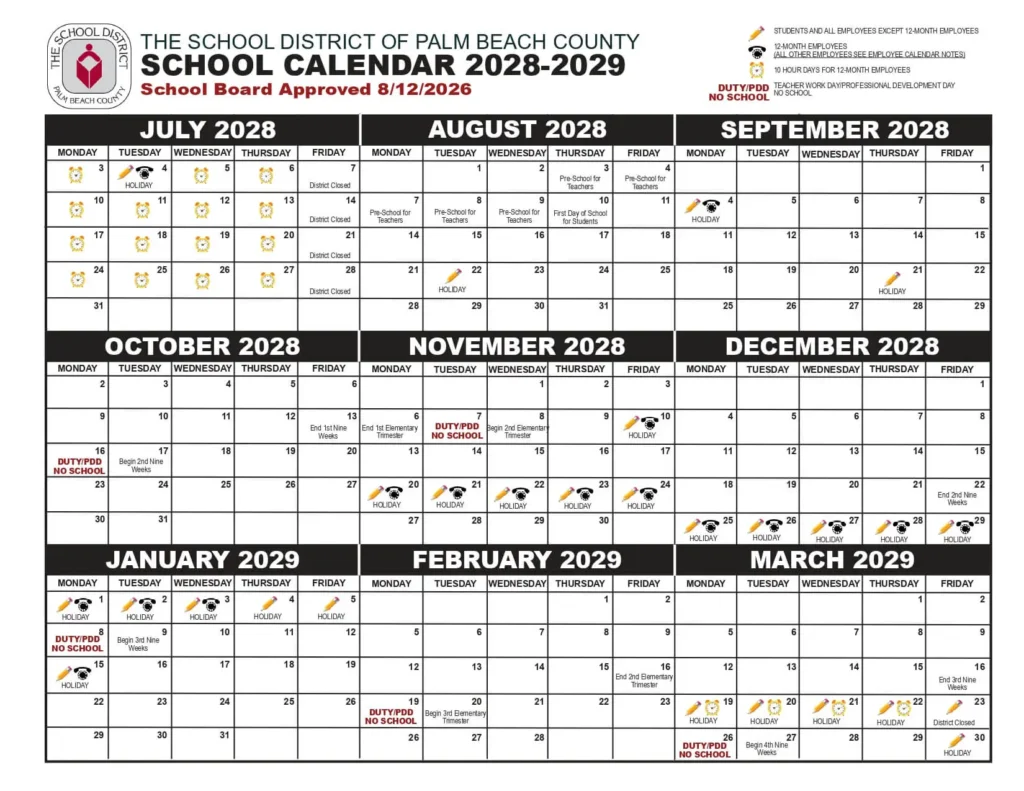 Palm Beach School Calendar 2026-2027 Palm Beach School Calendar 2028-2029