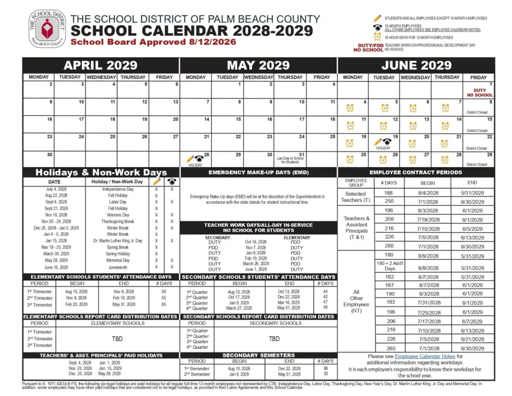 Palm Beach School Calendar 2026-2027 Palm Beach School Calendar 2028-2029