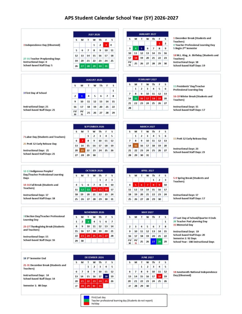Atlanta Public Schools Calendar 2026-2027