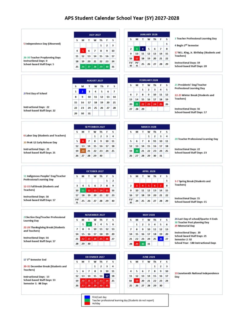 Atlanta Public Schools Calendar 2027-2028