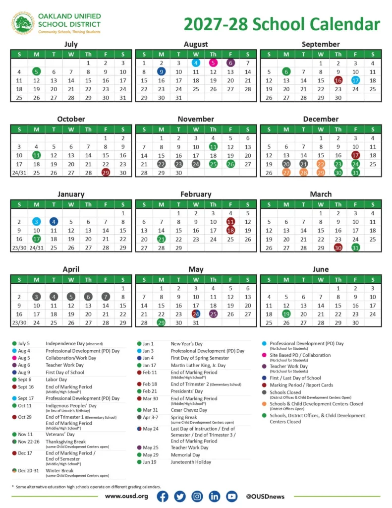 Oakland USD Calendar 2027-2028