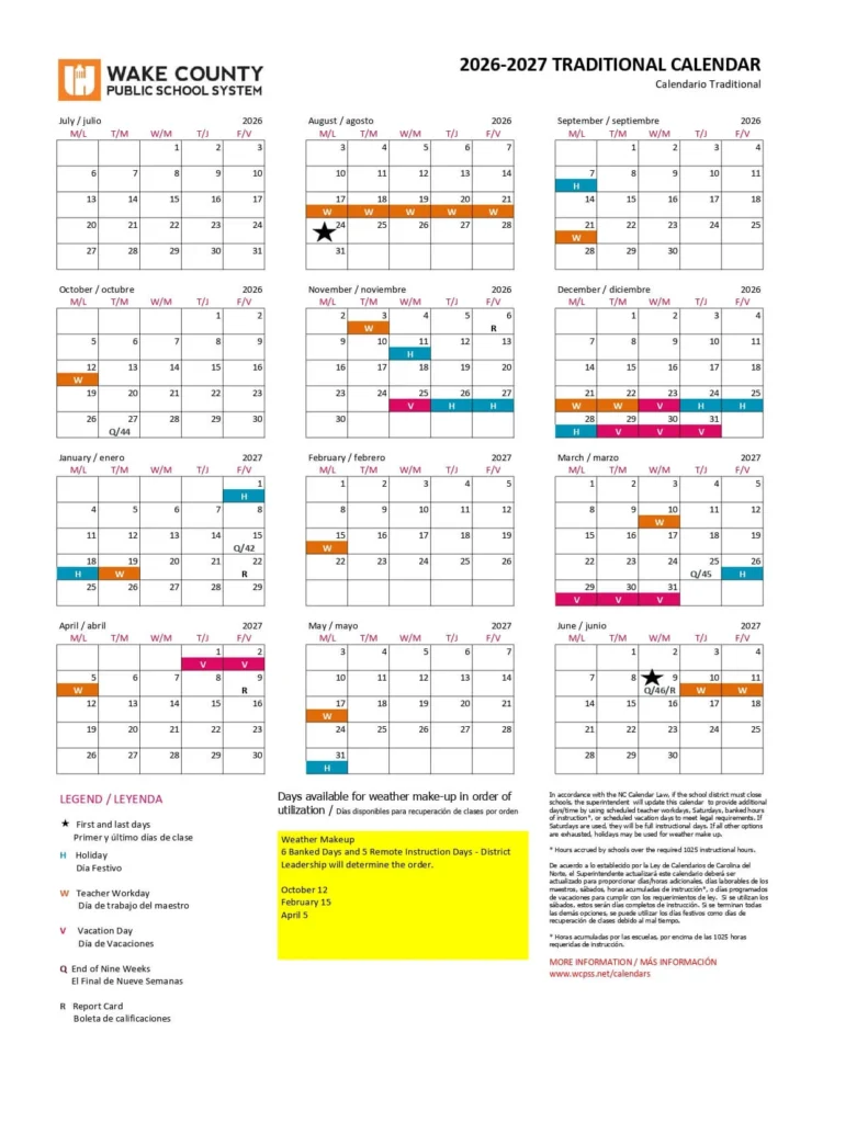 Wake County School Calendar 2026-2027 Wake County School Calendar 2026-2027